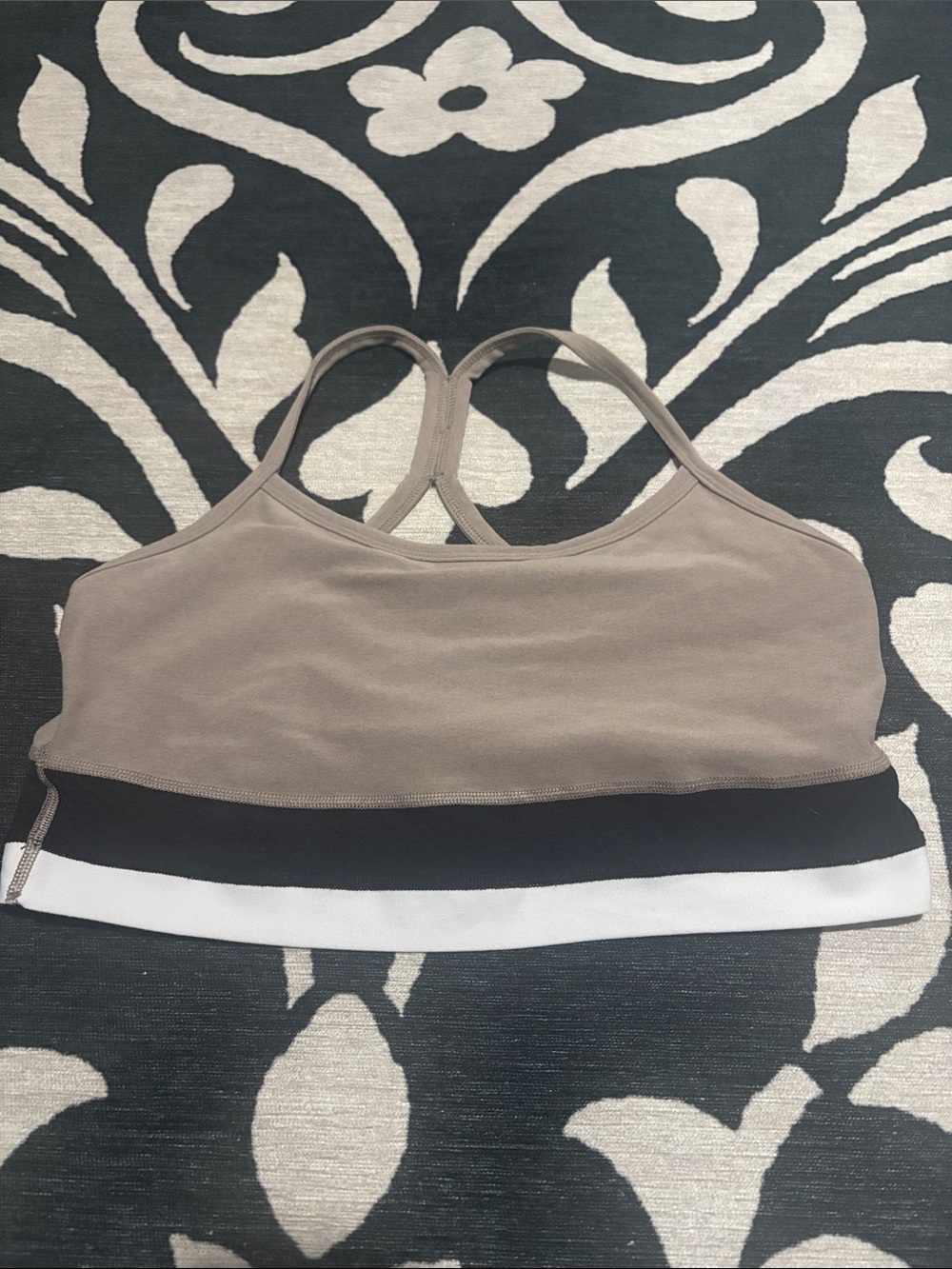 Beyond Yoga Taupe Strappy Sports Bralette with Black and White Band